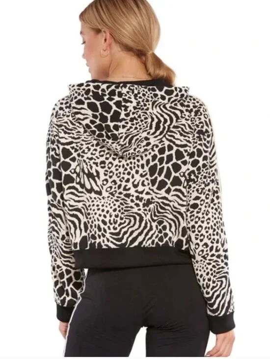adidas Originals Leopard Print Cropped Trefoil Hoodie OVERSIZED - Picture 4 of 12